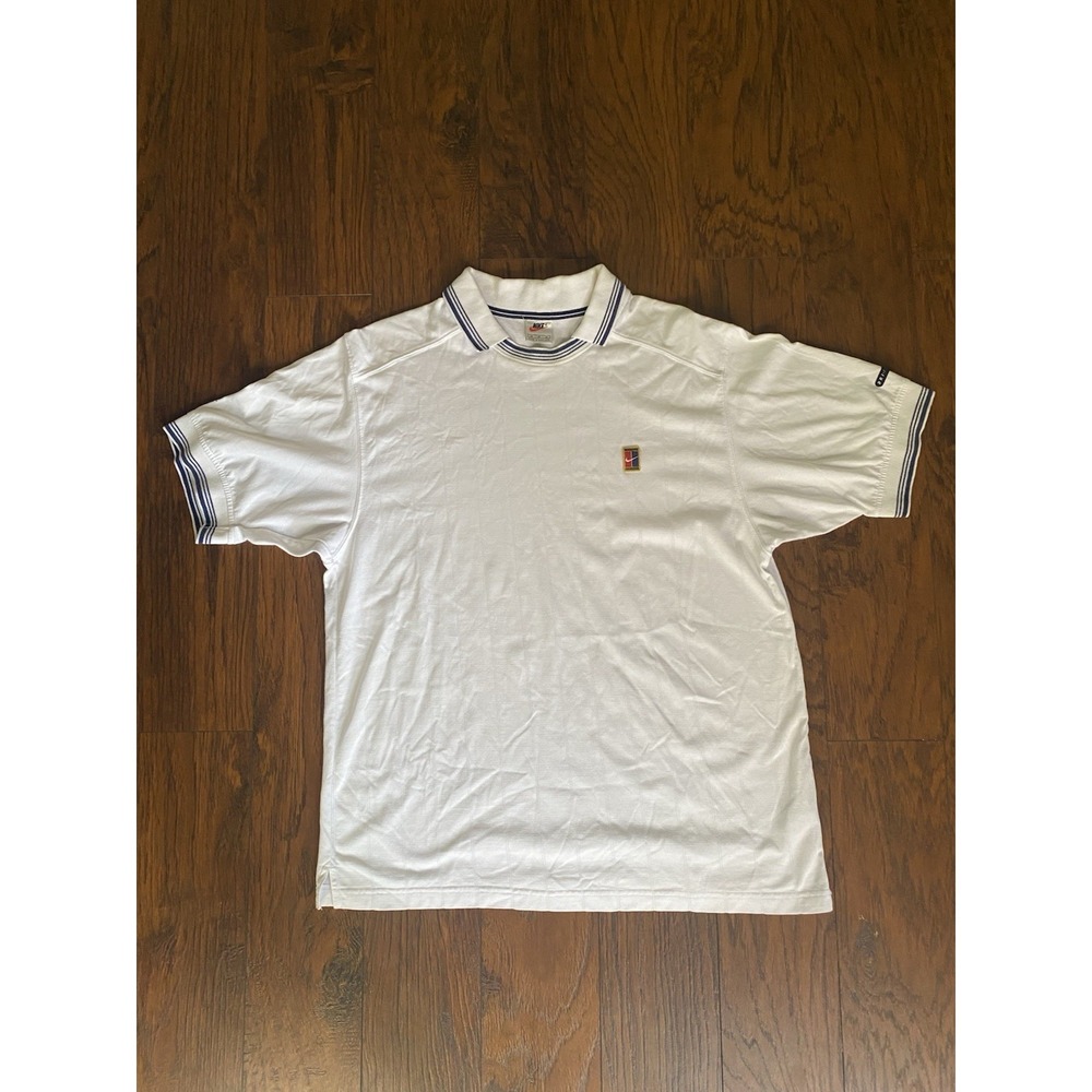 Vtg 90s Nike Tennis Court Classic Polo Pullover Shirt Medium White Striped